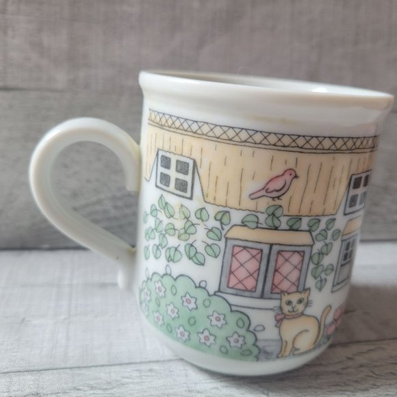 Vintage Ceramic Mug With Pastoral Cottage & Animals Print - Picture 2 of 7